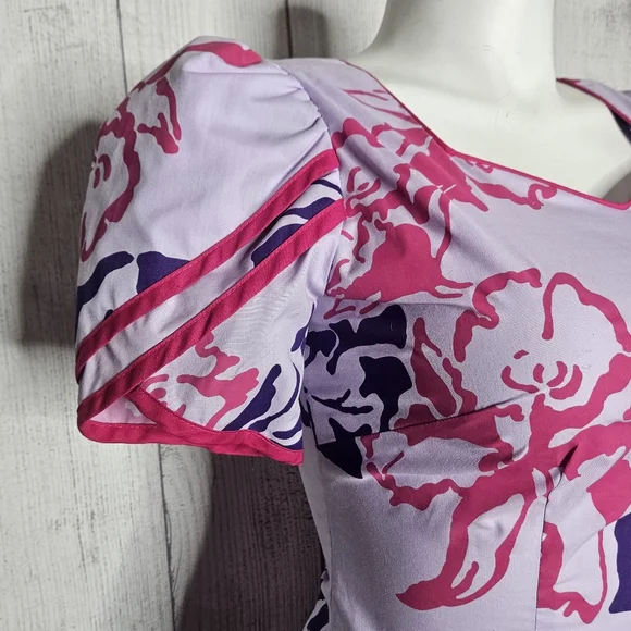 VTG 80s NWT Hilo Hattie Floral Puff Sleeve Dress w Mermaid Ruffle Hem, size 12 - Picture 2 of 10